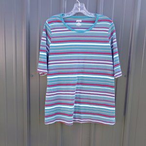 Duluth Trading Women's Multi Stripes Mid Sleeve Crew Neck Top- Size L